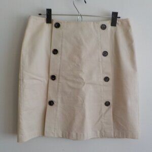 Loft Skirt - Beige Tan Cream Cotton Denim - Button Lined Zip - Size 8 (599)